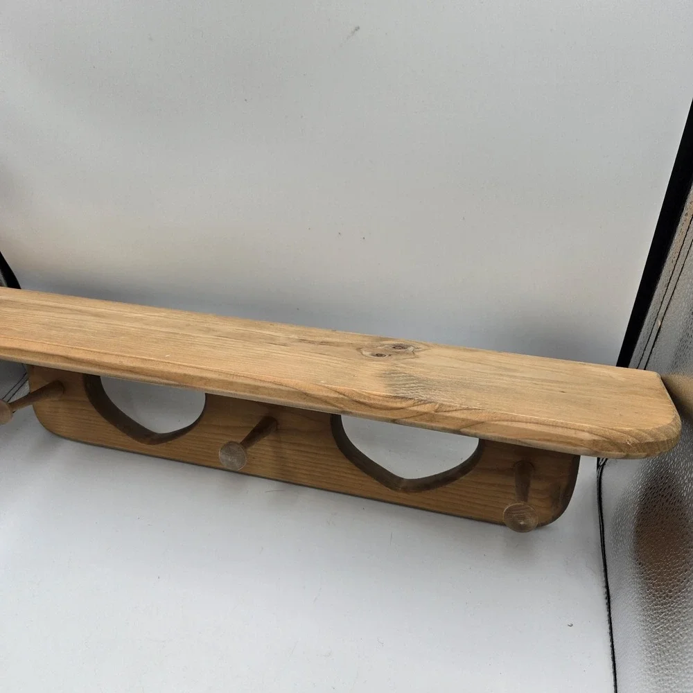 VTG Wood Double Heart Pegged Wall Shelf 24
